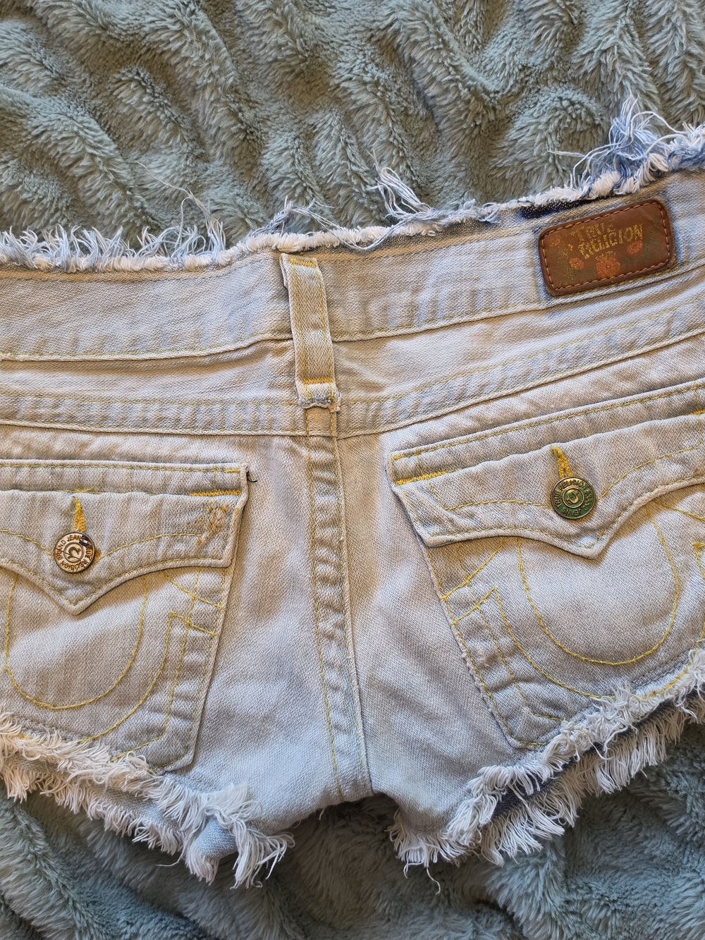 True Religion Frayed Light Denim Jean Shorts